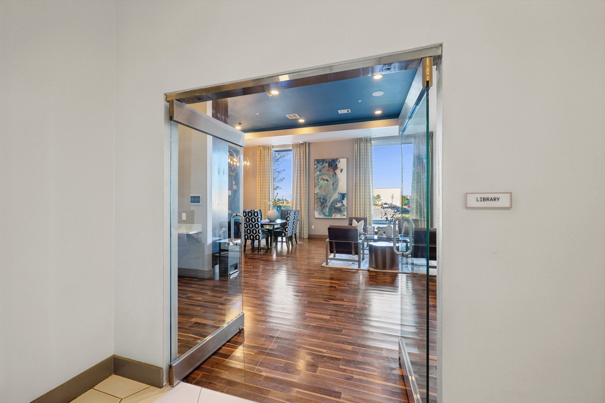 Double doors leading into the library